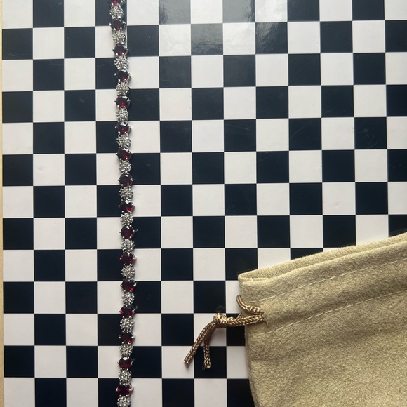 Red Garnet ♥️ Rhodium over Sterling Silver 🩶 Bracelet - Picture 9 of 15